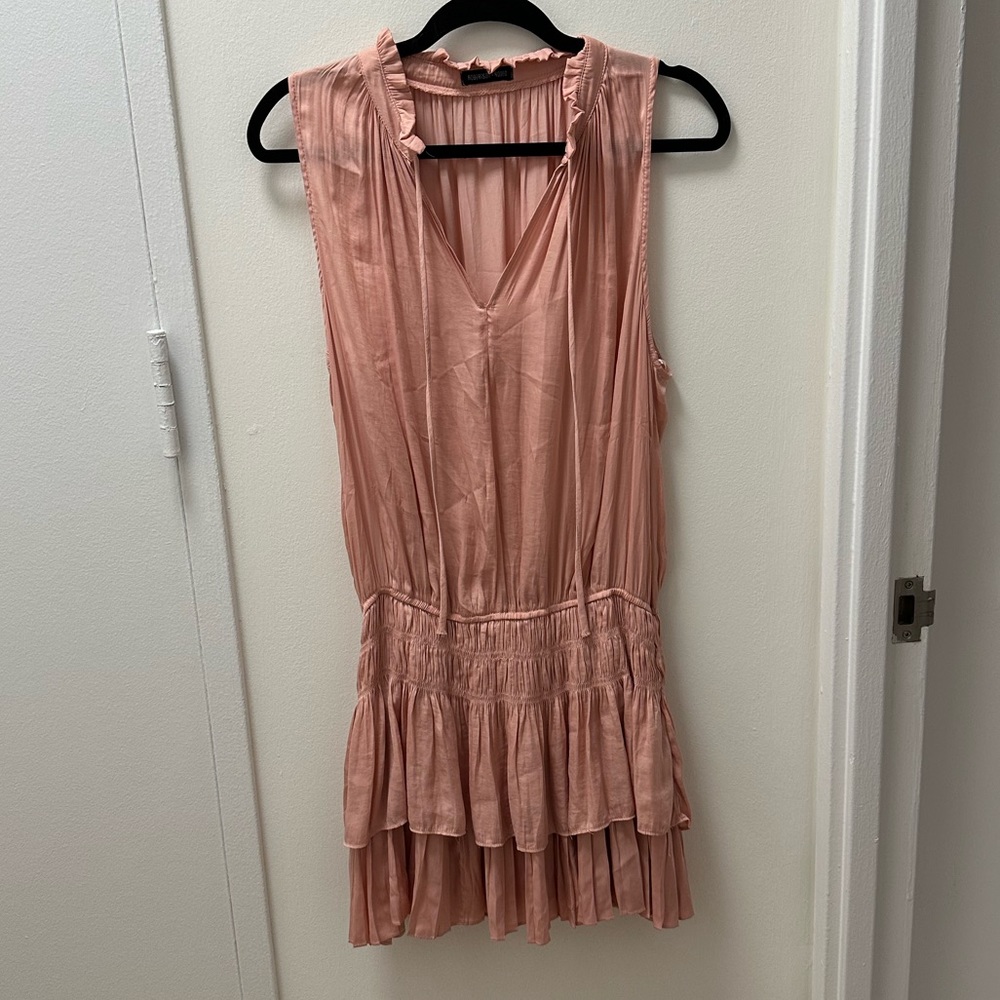 Peach colored drop waist ruffle skirt sleeveless dress from Robertson + Rodeo